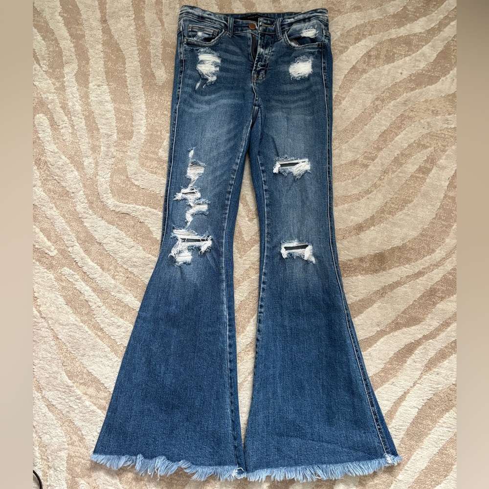 Flying Monkey Distressed Wide Leg Blue Jeans